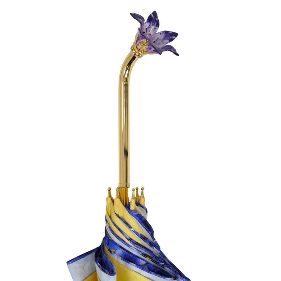 New Il Marchesato Handcrafted Umbrella with 24K Gold-Plated Hand-Painted Metal Flower Ha