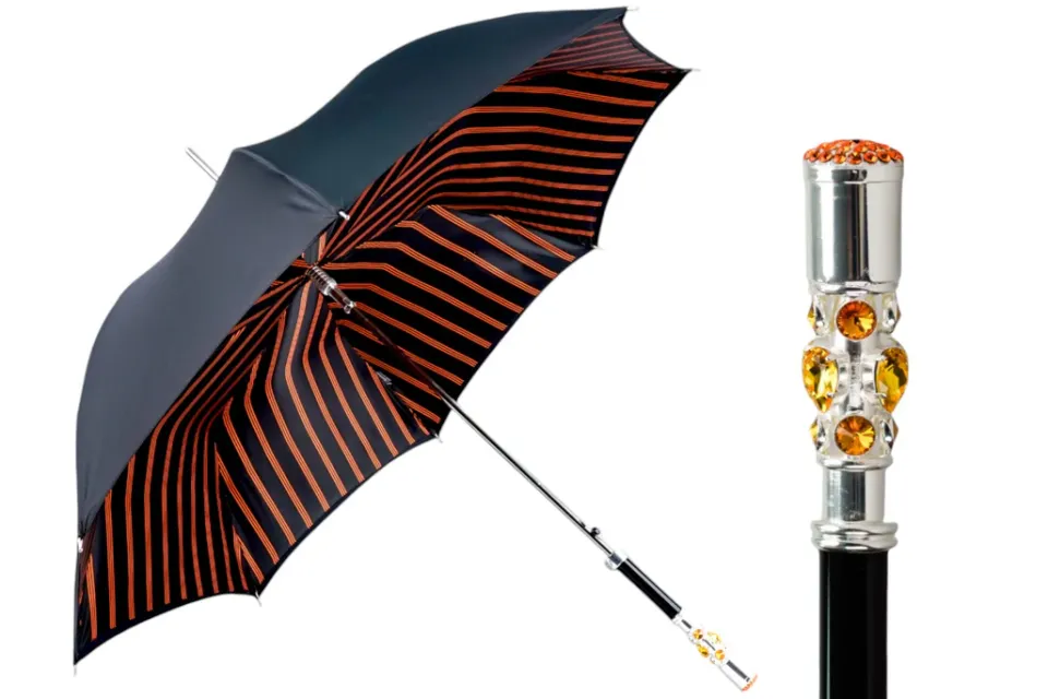 Fashion Il Marchesato Luxury Umbrella with Bold Stripes and Gem-Encrusted Handle