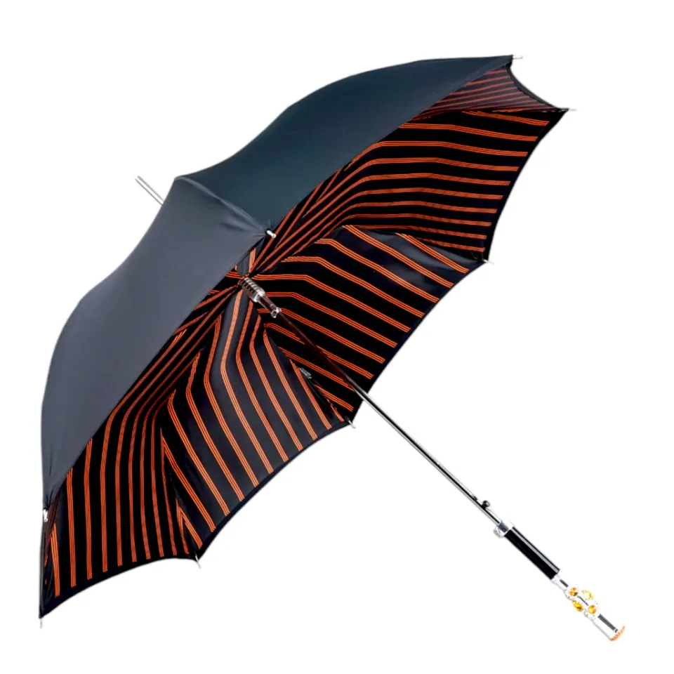 Fashion Il Marchesato Luxury Umbrella with Bold Stripes and Gem-Encrusted Handle