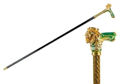 Hot Il Marchesato Majestic Gold Lion Handle Walking Cane – Green Enamel Finish