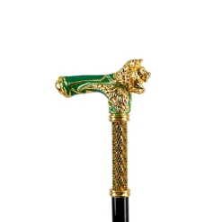 Hot Il Marchesato Majestic Gold Lion Handle Walking Cane – Green Enamel Finish