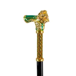 Hot Il Marchesato Majestic Gold Lion Handle Walking Cane – Green Enamel Finish