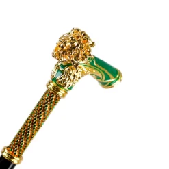 Hot Il Marchesato Majestic Gold Lion Handle Walking Cane – Green Enamel Finish