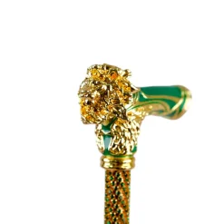 Hot Il Marchesato Majestic Gold Lion Handle Walking Cane – Green Enamel Finish