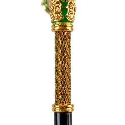 Hot Il Marchesato Majestic Gold Lion Handle Walking Cane – Green Enamel Finish