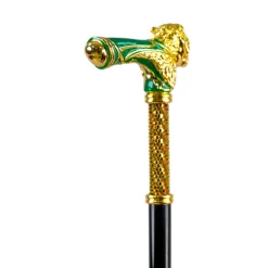 Hot Il Marchesato Majestic Gold Lion Handle Walking Cane – Green Enamel Finish