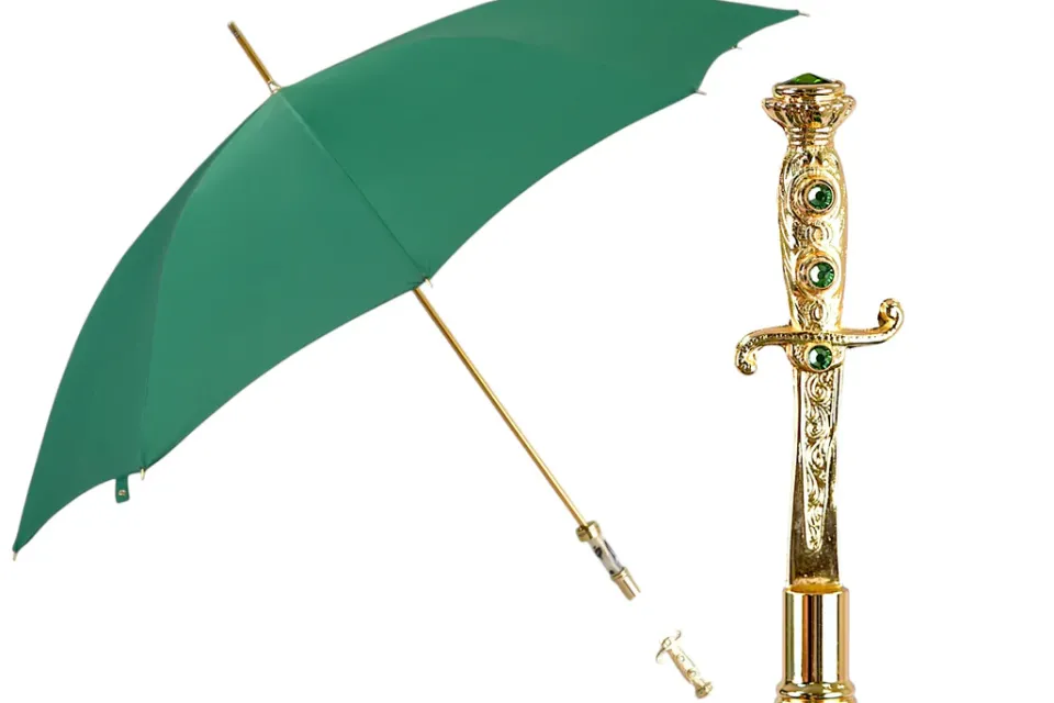 Sale Il Marchesato Majestic Green Umbrella with Ornate Sword Handle in 24K Gold Plating