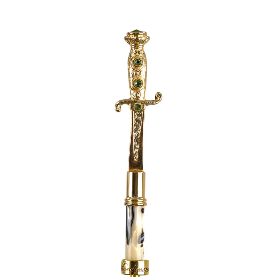Sale Il Marchesato Majestic Green Umbrella with Ornate Sword Handle in 24K Gold Plating