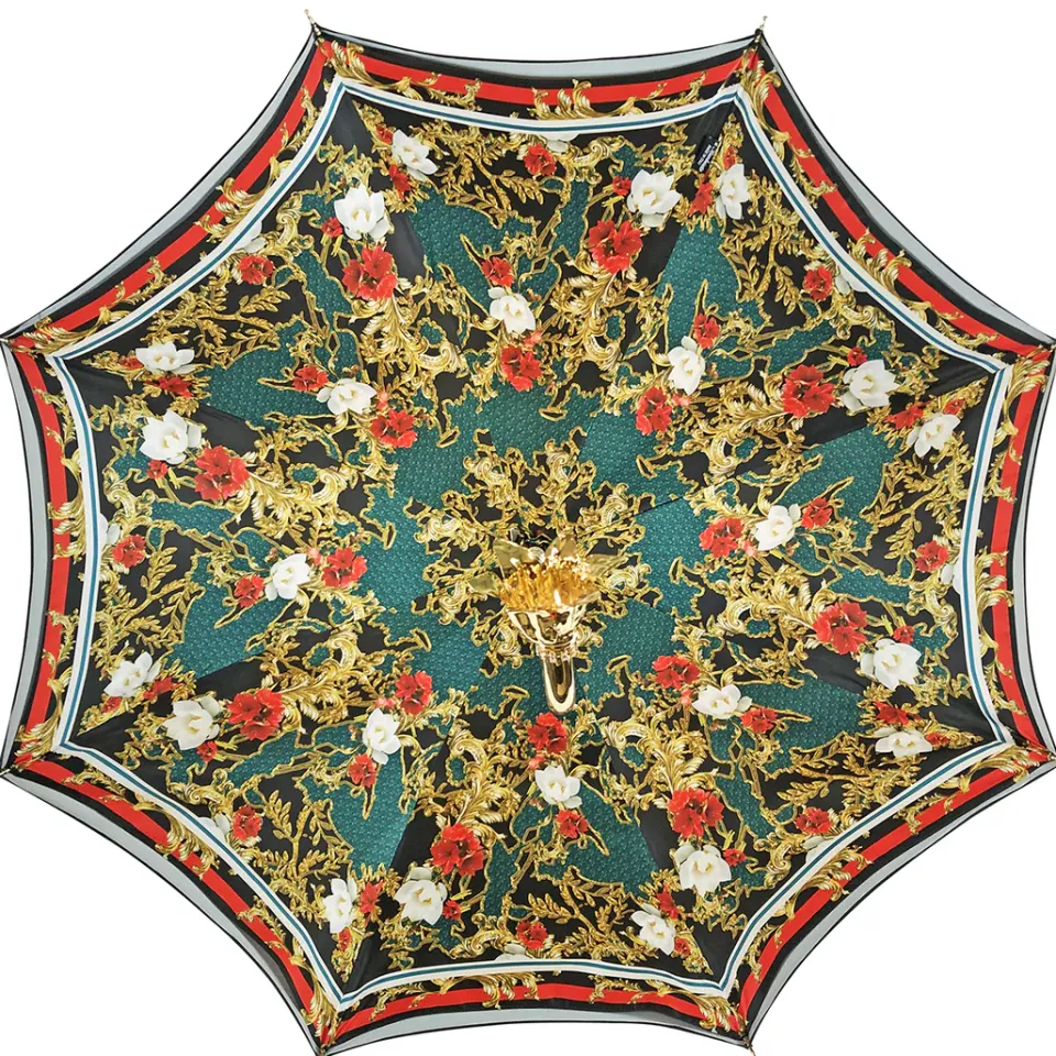Online Il Marchesato Meraviglioso ombrello Rosso e verde con impugnatura a fiore