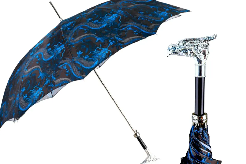 Best Il Marchesato Mythical Dragon Umbrella – Silver-Plated Handle & Oriental Blue design