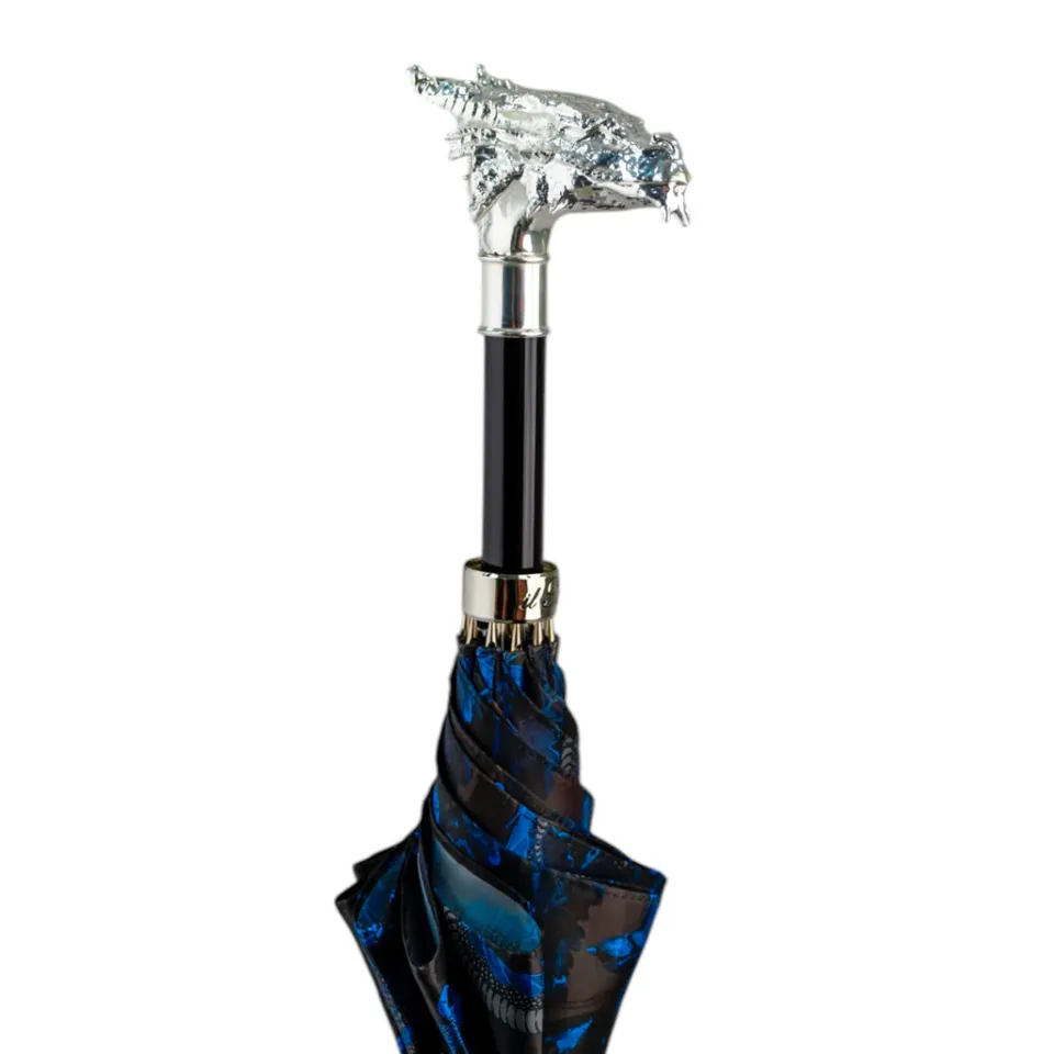 Best Il Marchesato Mythical Dragon Umbrella – Silver-Plated Handle & Oriental Blue design