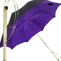 Fashion Il Marchesato Ombrelli di lusso in doppio panno nero-viola Ombrelli di cristalli di lusso