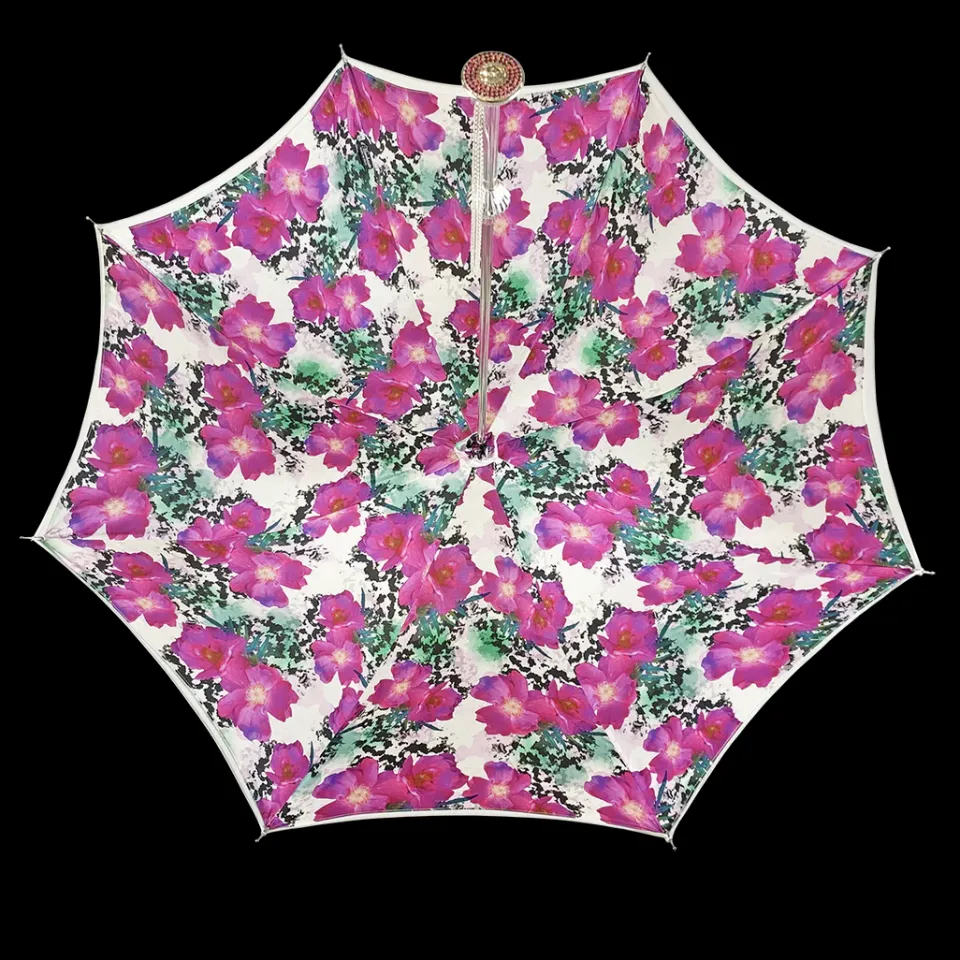 Discount Il Marchesato Ombrello argentato con anemoni e cristalli Fucsia