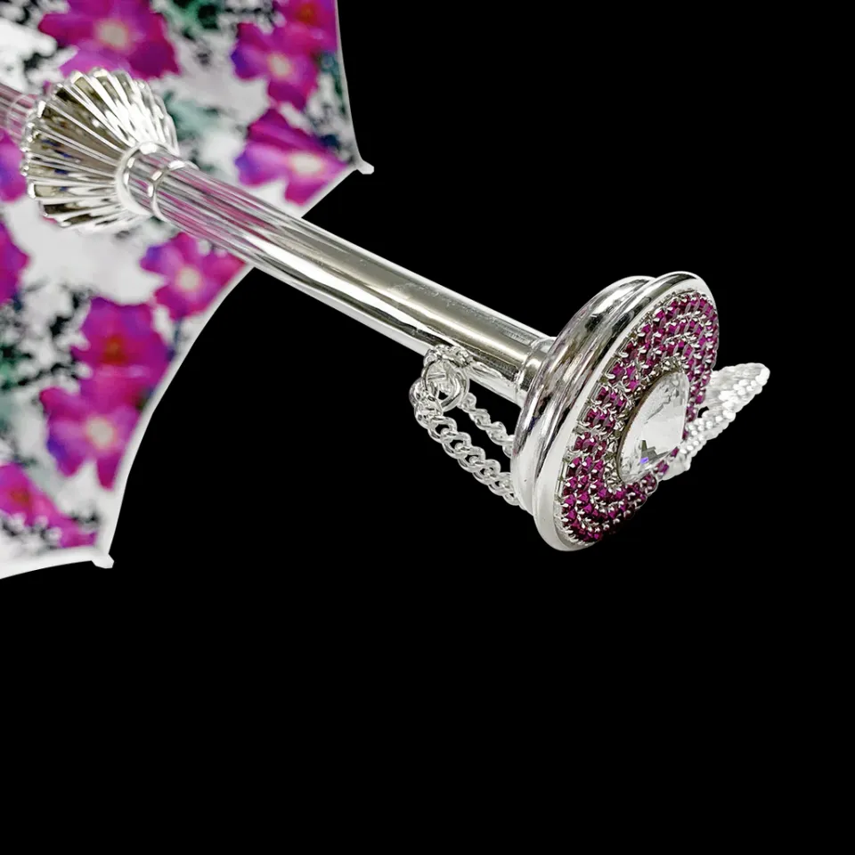 Discount Il Marchesato Ombrello argentato con anemoni e cristalli Fucsia