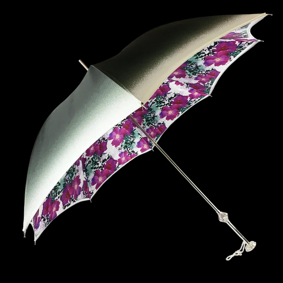 Discount Il Marchesato Ombrello argentato con anemoni e cristalli Fucsia