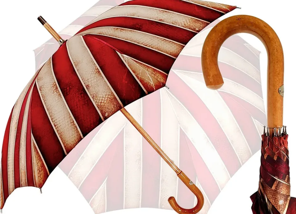 New Il Marchesato Ombrello artigianale - a righe rosso e crema - legno malacca
