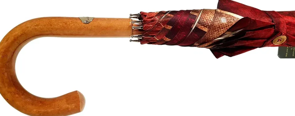 New Il Marchesato Ombrello artigianale - a righe rosso e crema - legno malacca