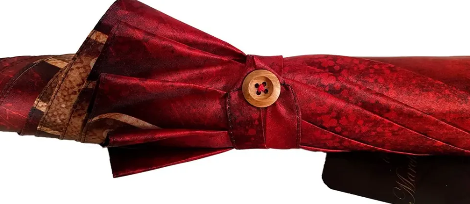 New Il Marchesato Ombrello artigianale - a righe rosso e crema - legno malacca