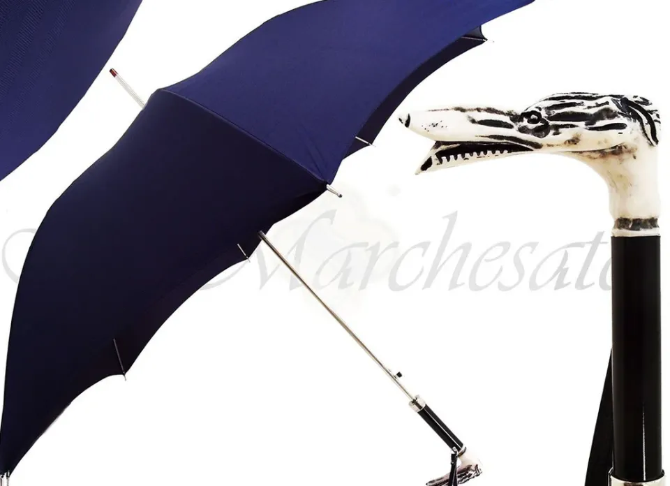 Discount Il Marchesato Ombrello blu da uomo con cane antichizzato