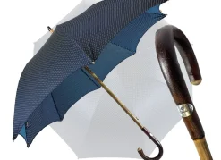 New Il Marchesato Ombrello Blu e azzurro elegante con Legno di Castagno Naturale curvato