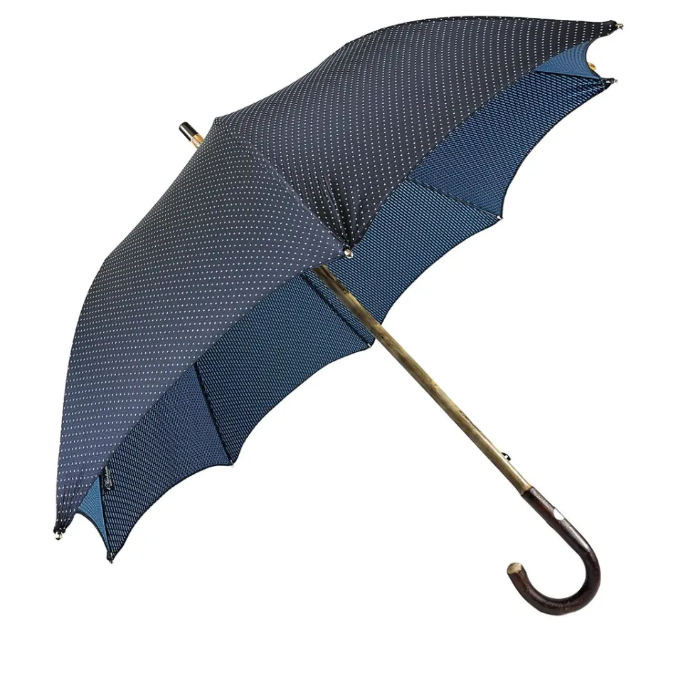 New Il Marchesato Ombrello Blu e azzurro elegante con Legno di Castagno Naturale curvato