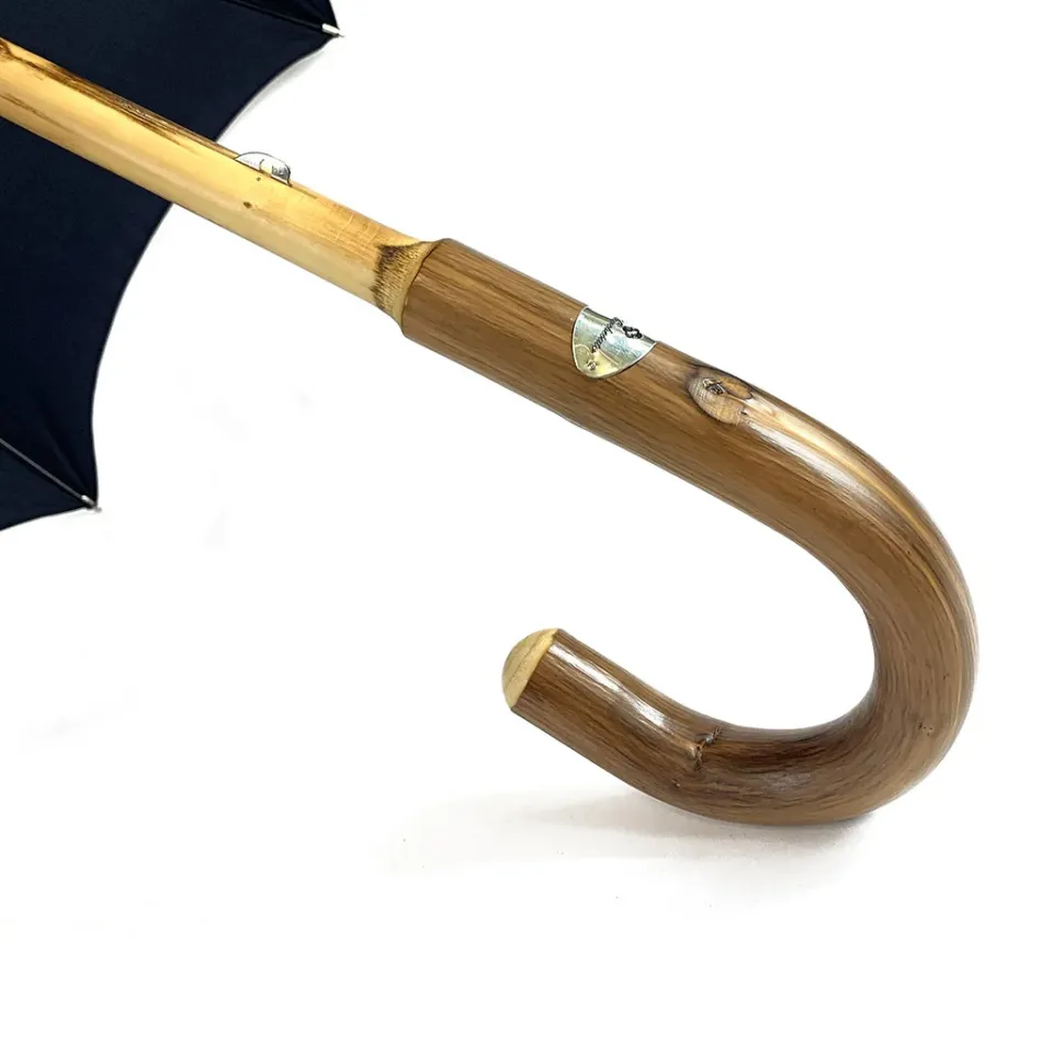 Fashion Il Marchesato Ombrello Blu navy con legno di castagno naturale curvato a mano