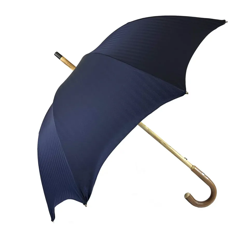 Fashion Il Marchesato Ombrello Blu navy con legno di castagno naturale curvato a mano