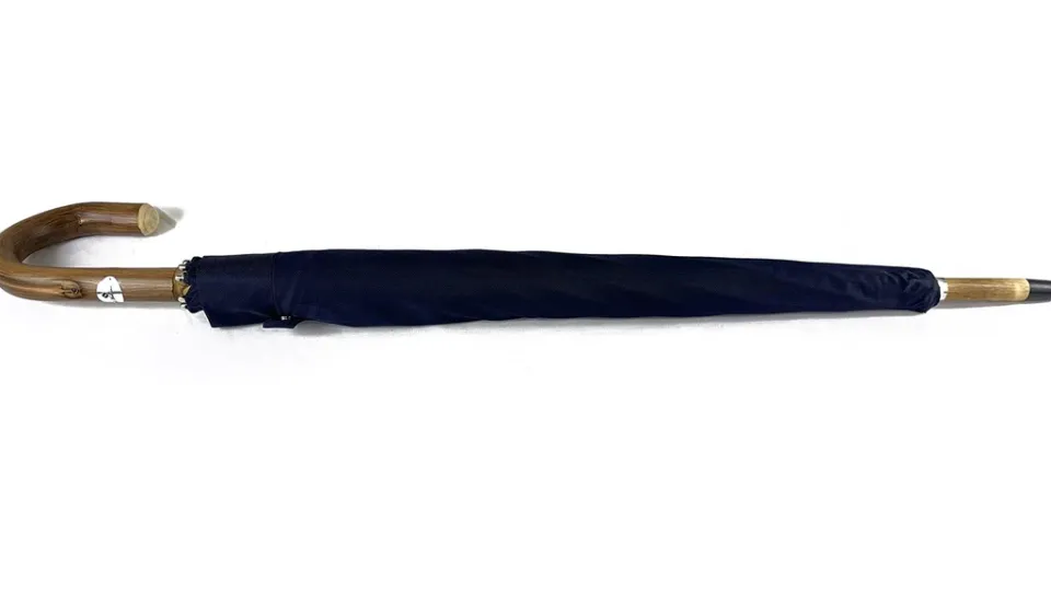 Fashion Il Marchesato Ombrello Blu navy con legno di castagno naturale curvato a mano