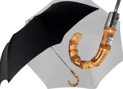 Clearance Il Marchesato Ombrello classico da uomo nero - Manico in legno Bamboo