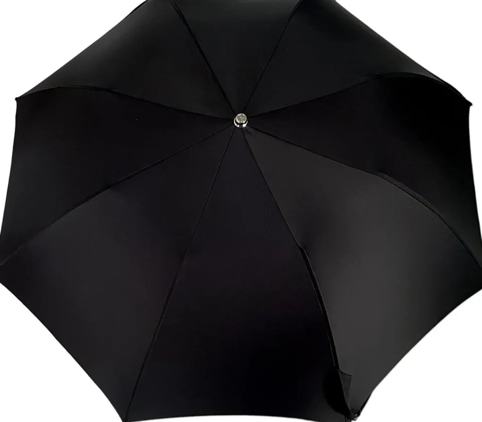 Clearance Il Marchesato Ombrello classico da uomo nero - Manico in legno Bamboo