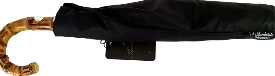 Clearance Il Marchesato Ombrello classico da uomo nero - Manico in legno Bamboo