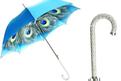 New Il Marchesato Ombrello con fantastico pavone turchese migliaia di cristalli