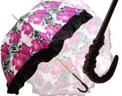 Clearance Il Marchesato Ombrello con fiori fucsia con volant nero