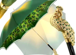 New Il Marchesato Ombrello con impugnatura pavone e cristalli smeraldo