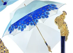 Outlet Il Marchesato Ombrello con impugnatura pavone e cristalli Aqua marina