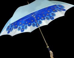 Outlet Il Marchesato Ombrello con impugnatura pavone e cristalli Aqua marina