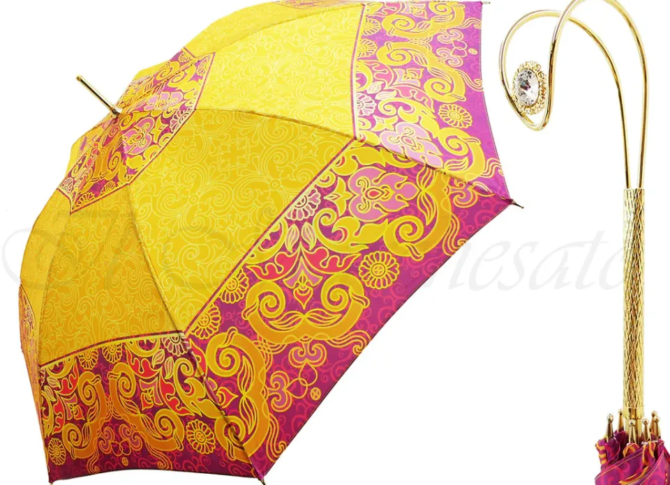 Hot Il Marchesato Ombrello con motivo brillante - giallo/Fucsia