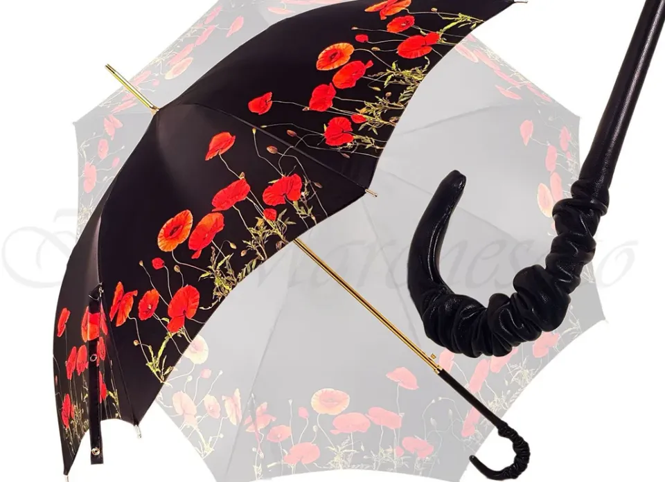 Online Il Marchesato Ombrello con papaveri nero e rosso