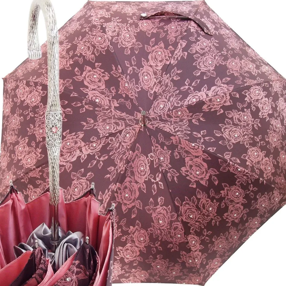 Outlet Il Marchesato Ombrello con rose Rosa e cristalli Swarovski