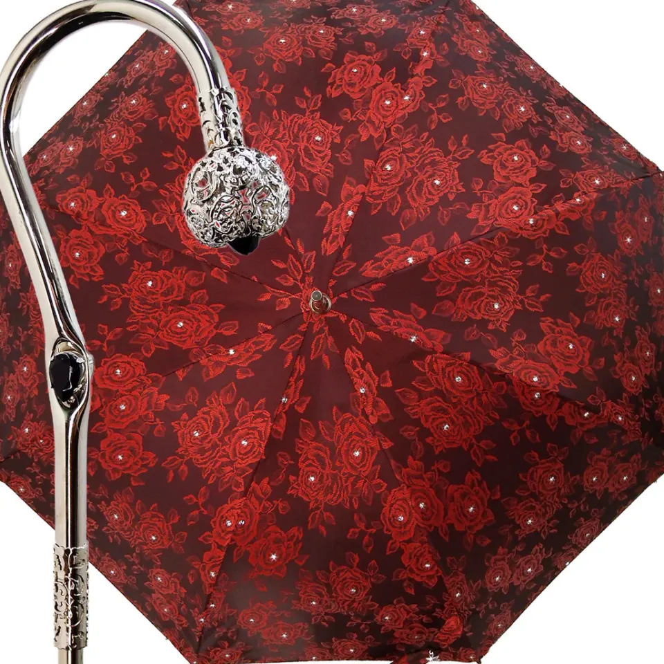 Clearance Il Marchesato Ombrello con rose Rosse e cristalli Swarovksi