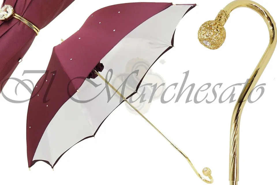 Online Il Marchesato Ombrello da donna di lusso bordeaux con cristalli Swarovski