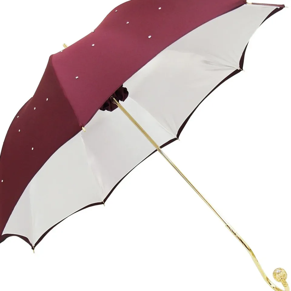 Online Il Marchesato Ombrello da donna di lusso bordeaux con cristalli Swarovski