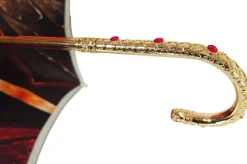 Outlet Il Marchesato Ombrello da donna di lusso con doppio tessuto caffè e rosso