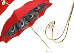 Hot Il Marchesato Ombrello da donna rosso bellissimo con disegno pavone stampato Ombrello di lusso di alta qualità