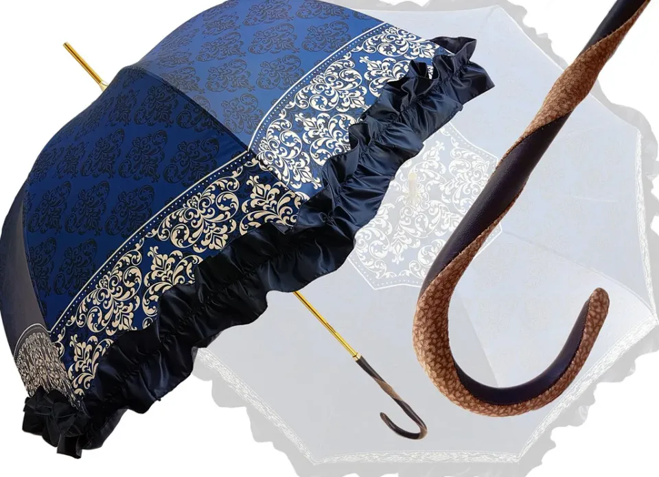 Online Il Marchesato Ombrello da donna studiato con un motivo bianco e nero su un baldacchi