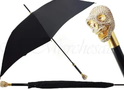 Fashion Il Marchesato Ombrello da uomo con teschio dorato e cristalli Swarovski