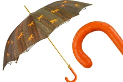 Online Il Marchesato Ombrello da uomo elegante con manico in pelle di struzzo arancione
