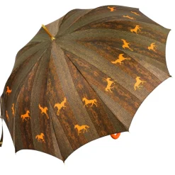 Online Il Marchesato Ombrello da uomo elegante con manico in pelle di struzzo arancione