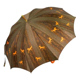 Online Il Marchesato Ombrello da uomo elegante con manico in pelle di struzzo arancione