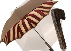 Clearance Il Marchesato Ombrello da uomo fatto a mano - color tabacco - rosso e crema a strisc